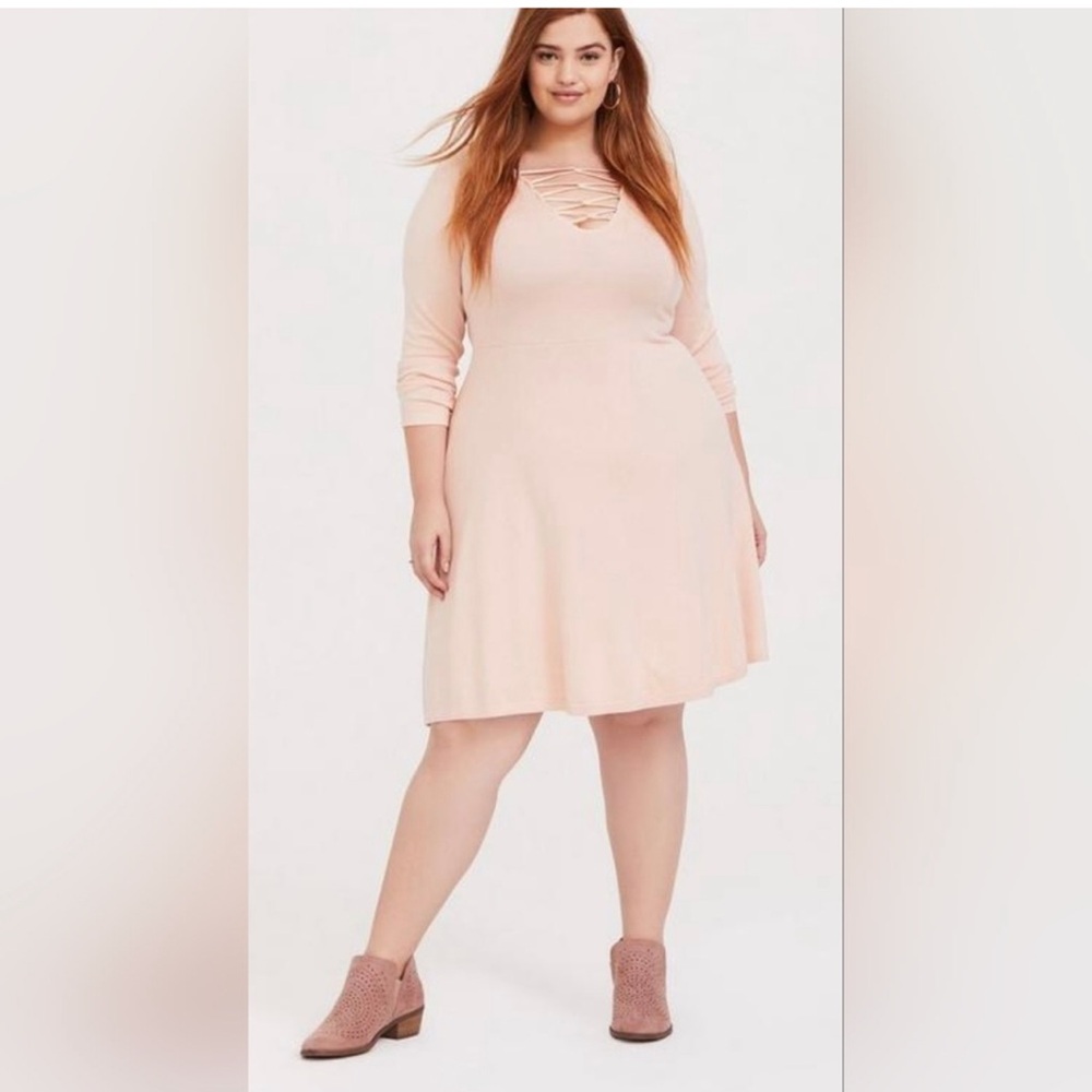 0 LARGE 12 TORRID BLUSH SWEATER POPOVER DRESS NWT